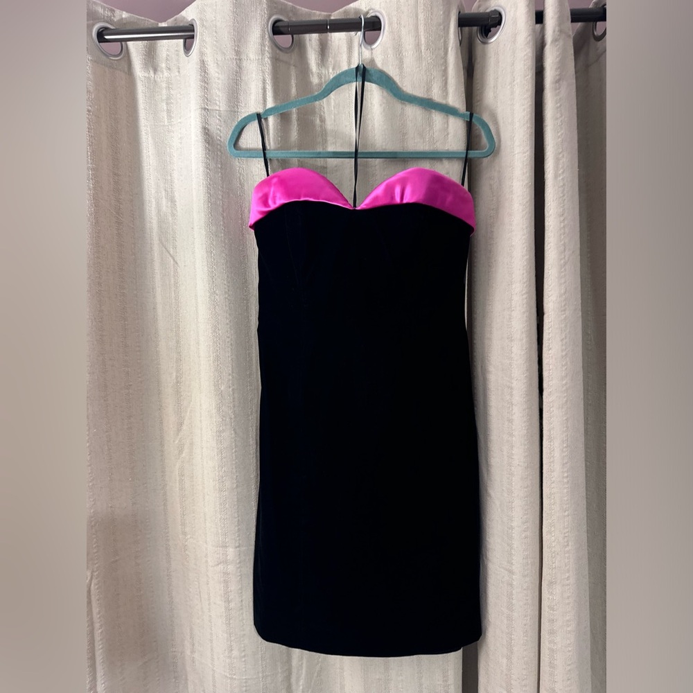 Vintage Kathryn Conover New York by night Strapless Black & Pink Velvet Dress, 8